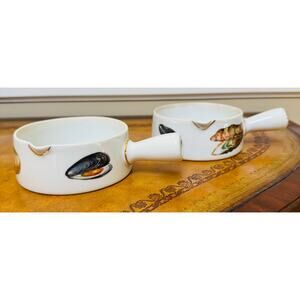 Lourioux Le Faune Cocottes Ramekin Shellfish Fire Proof Made in France Set of 2